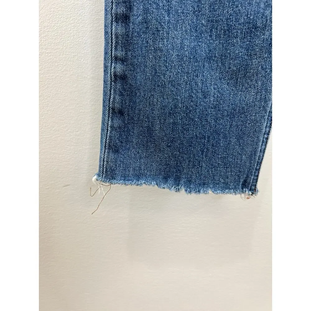 REFORMATION Blue Kasai Wash Mid-Rise Raw Hem Slim Denim Jeans Size 26